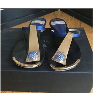 Elegant Gold and Blue Sandals